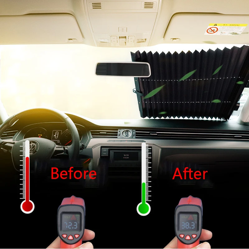 Car Windshield Sunshade Curtain Retractable Car Front Rear Back Window Sun Shade Curtain UV Protector Film Auto Sun Visor Covers