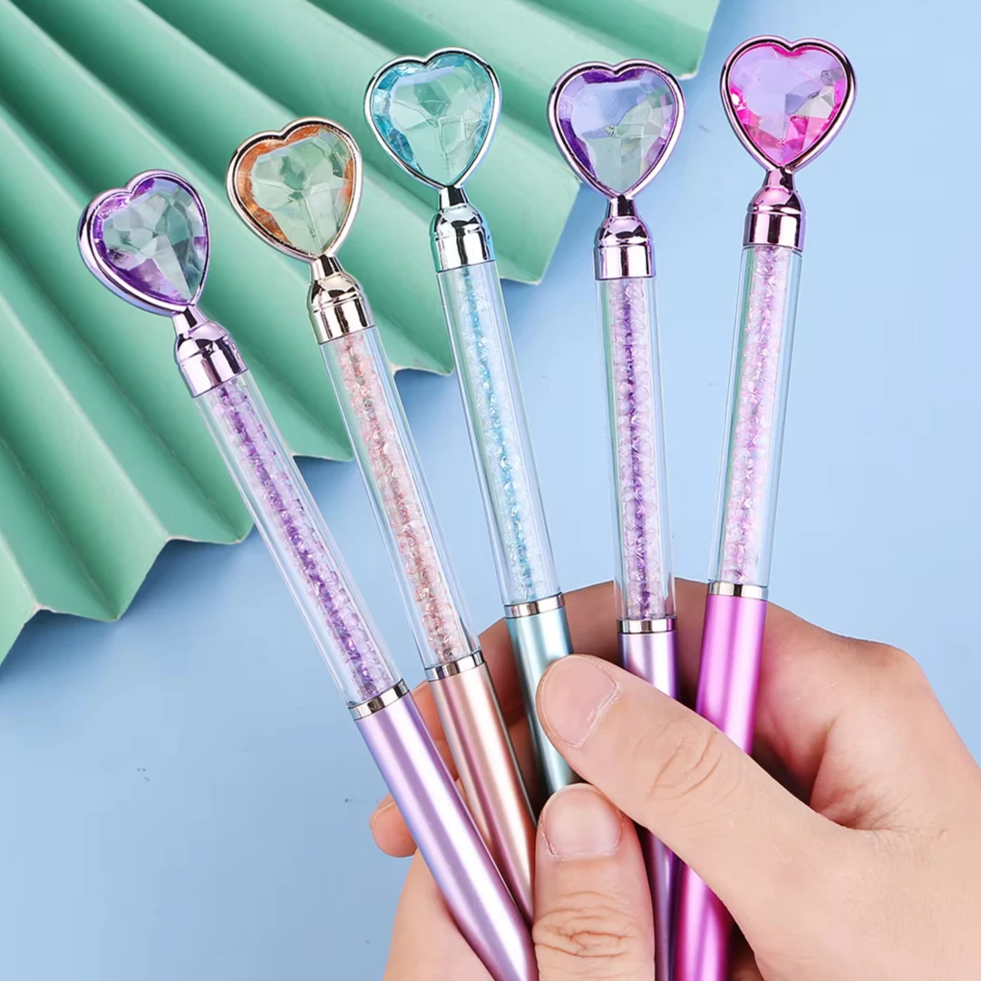 

5Pcs/Lot Cute Love Diamond Ballpoint Pens Blue Ink Kawaii Crystal Jewel Imitation Metal Rod Writing Pen School Office Stationery
