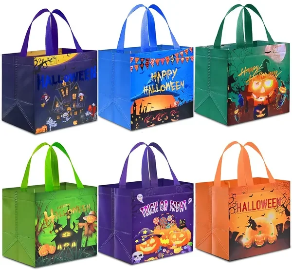 Bolsas de Halloween para dulces o bromas con asas, divertidas bolsas para dulces para niños y adultos, perfectas para fiestas y disfraces