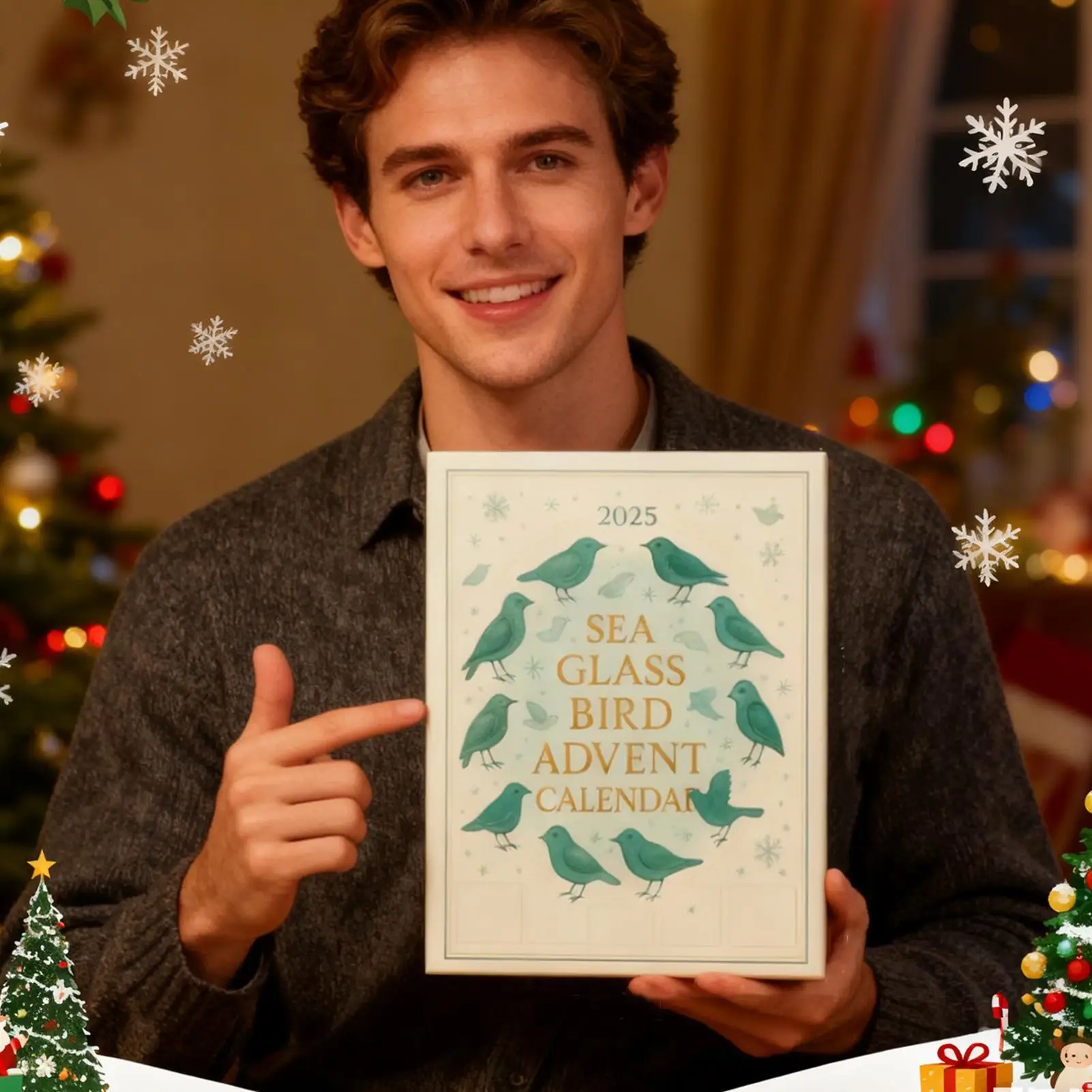 Kalender Natal 2025 Dekorasi Akrilik 2D Tema Burung dari Kaca Laut, 24 Hari Dekorasi Bertema Burung, Hitung Mundur Natal untuk Rumah dan Pohon Natal