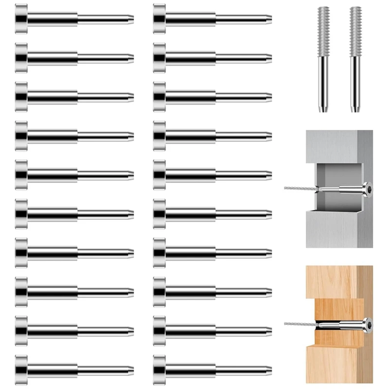 20Pack Cable Railing Kit for 1/8In Wire Rope, SST316 Swage Tensioner Completely Hidden Cable Railing