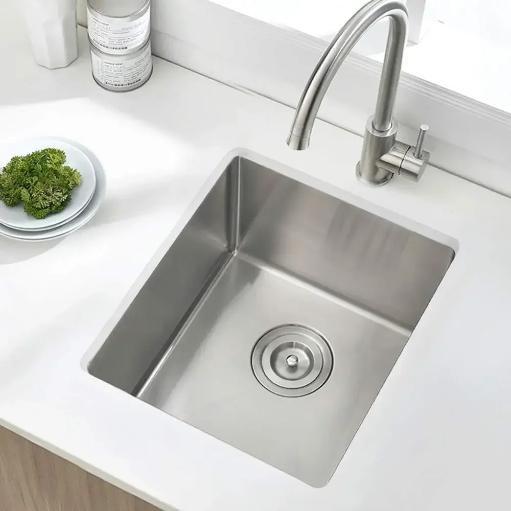 Stainless Steel Undermount Bar Sink, 15 x 17 Inches Small Wet Bar Undermount 16 Gauge SUS304 Brushed Nickel Single Bowl Outdoor