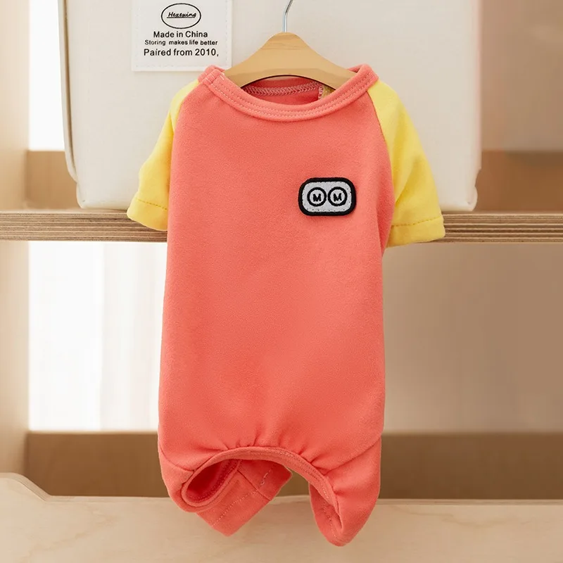 Baju Bawahan Empat Kaki Hewan Peliharaan Pakaian Hangat Musim Dingin Teddy Bichon Frise Jumpsuit Warna Solid Pakaian Anjing Lembut