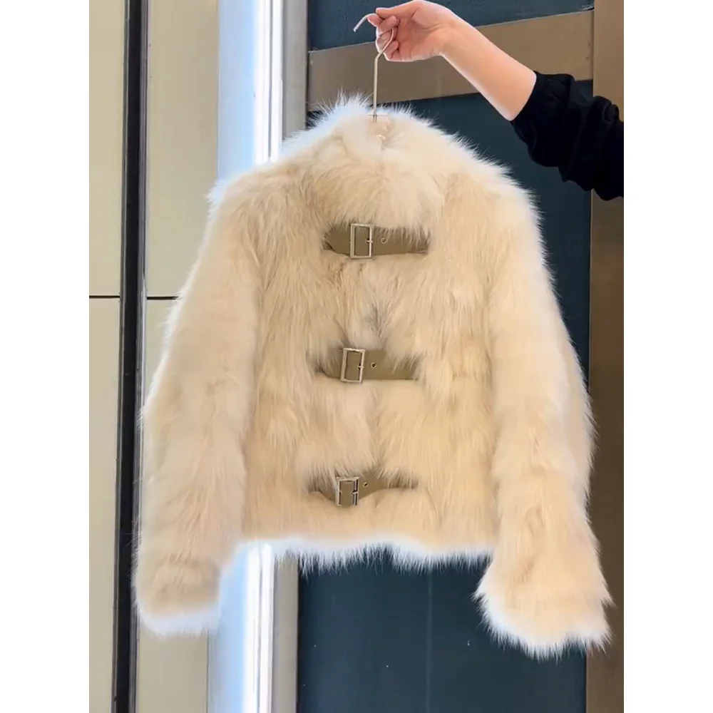 Women's Faux Fox Fur Integrated Coat Winter New Design Furry Warm Outerwear Female Streetwear