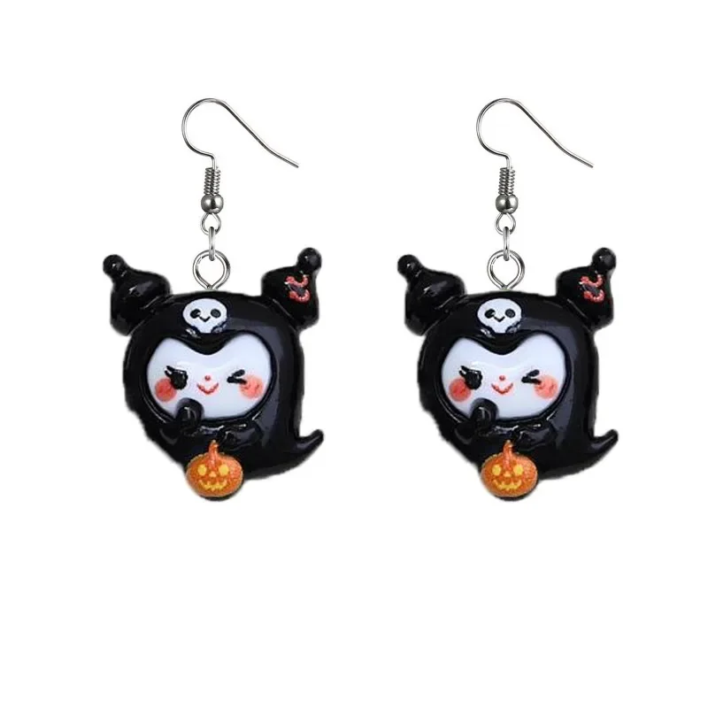 new 2024 Cute Kuromi Cartoon black cat Ghost Halloween Earrings For Women Hallowmas One Eyed Evil BOO Guillotine Skull Earring