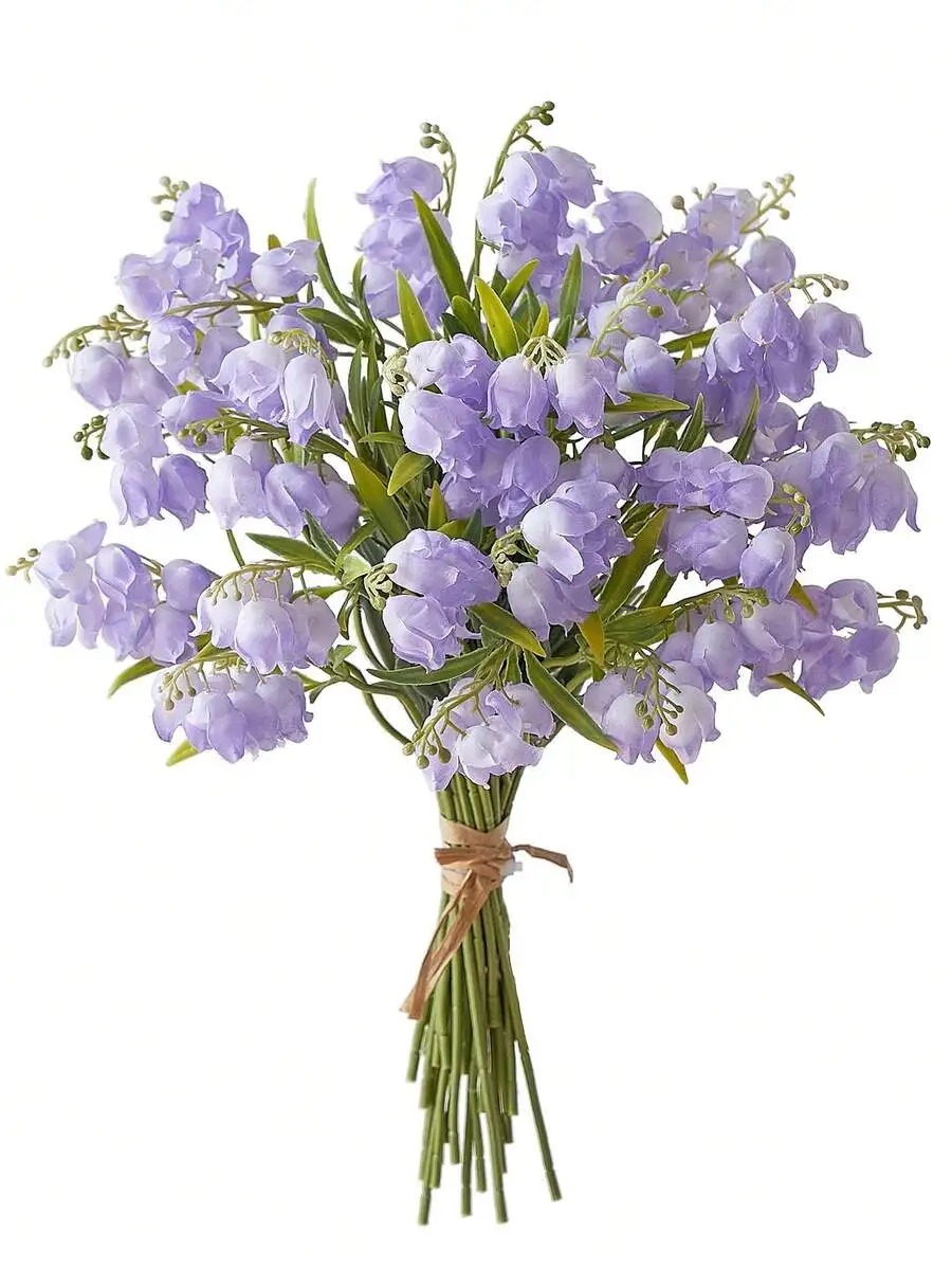 6/12cs Lirios del Valle Artificiales, Flores de Campana Púrpuras Falsas, Orquídeas de Seda, Ramo de Boda, Flores de Mayo para Mesa