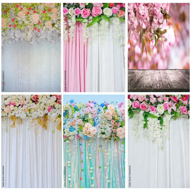 

SHENGYONGBAO Art Fabric Photography Backdrops Prop Flower Wall Wood Floor Wedding Party Photo Studio Background LLH-13