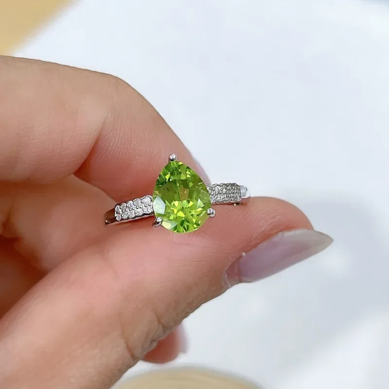 SACE GEMS Luxury 925 Sterling Silver Certified 7*9MM Natual Peridot Rings for Women Engagement Cocktail Party Fine Jewelry Gift