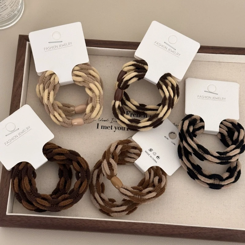 2 Pieces With Twist Hair Band Brown Tie High Elastic Base Hair Rope Thick Head Rope Feminine Hair Elastic Band