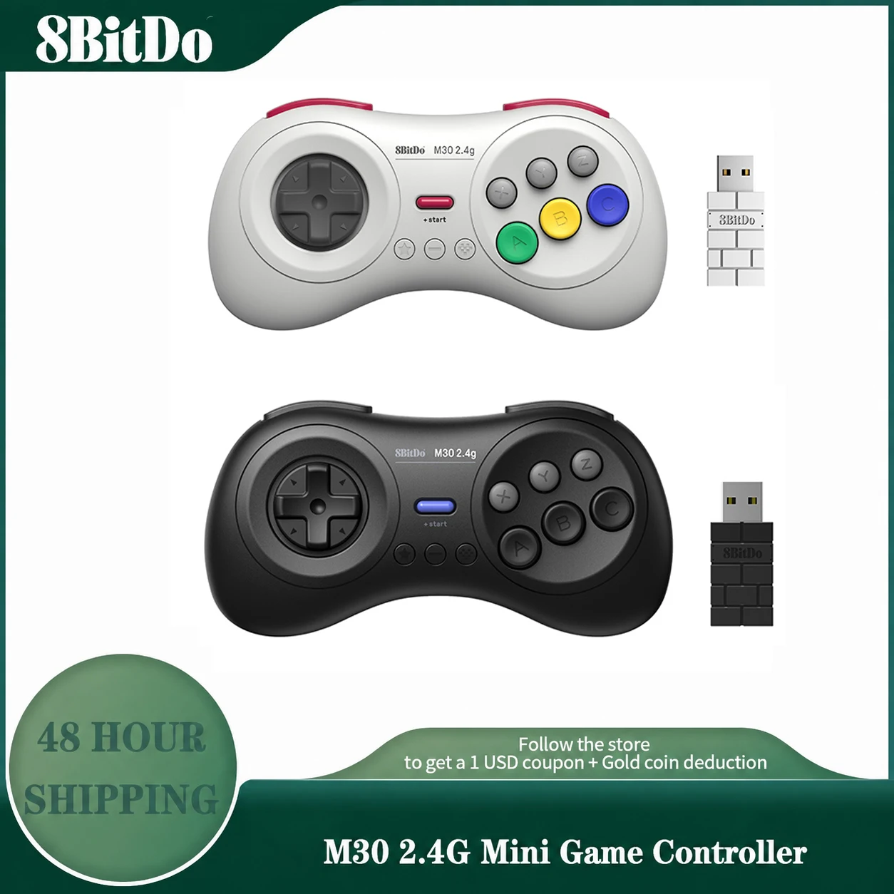 8BitDo M30 2.4G Mini Gamepad，Game Accessories Game Controller for Sega Genesis Mini and Mega Drive Mini Console
