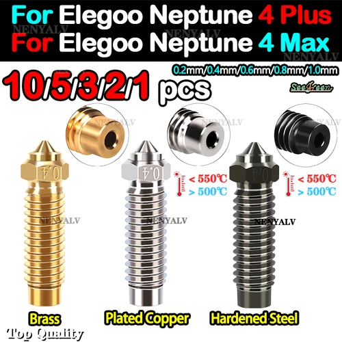 Boquilla de acero endurecido para Elegoo Neptune 4 Max, latón, chapado en cobre, boquilla de alta velocidad, Kit Hotend
