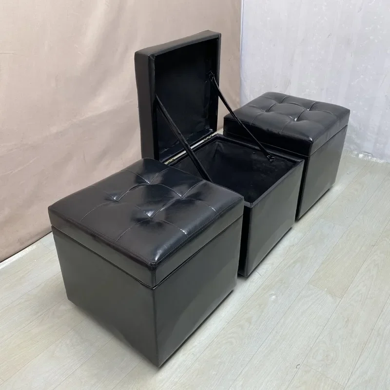 New KTV oil wax leather storage low stool footstool solid wood sto