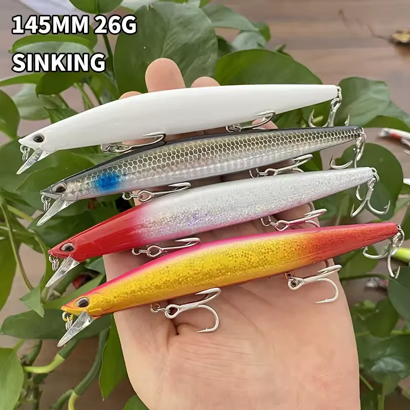 

1Pcs 145mm 26g Sinking Minnow Wobbler Jerkbait Fishing Casting Seabass Trout Carp Fishing Inshore Hard Bait Accessories 9119