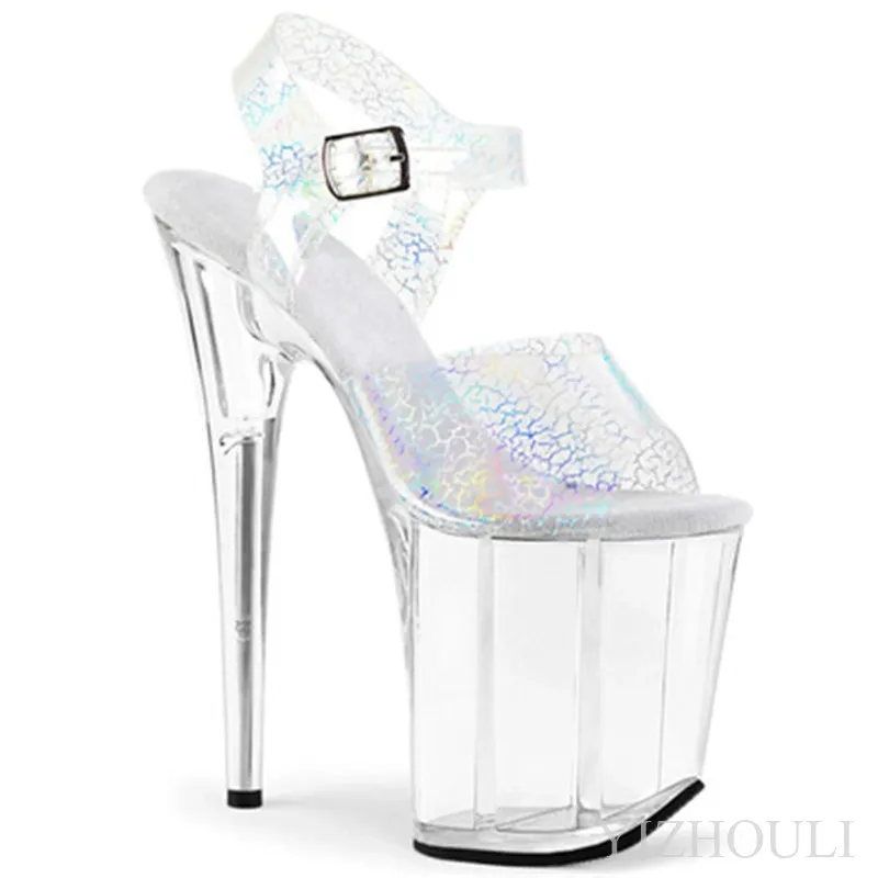 Banquet 20 cm sexy through crystal waterproof platform, nightclub transparent design vamp/pole dancing model sandals