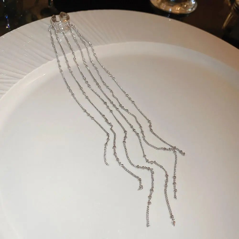 

Without Piercing Fashion C-shaped Tassel Long Ear Clip Alloy Minority C-shaped Earrings Minimalist Irregularity Ear Cuff Girl