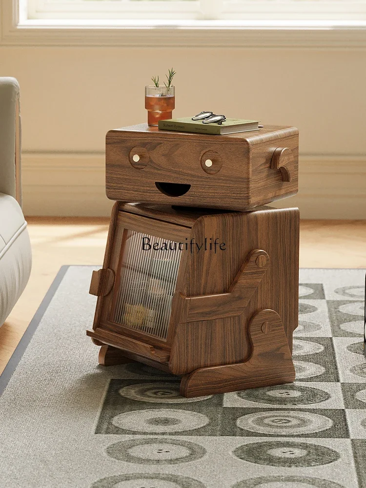 

yj9Bedroom bedside retro storage rotating solid wood locker