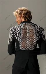 Designer Fashion Beads Crystals Men Suits Groom Wedding Tuxedos Customized trajes para hombre 2 Pieces Sets Male Prom Blazer