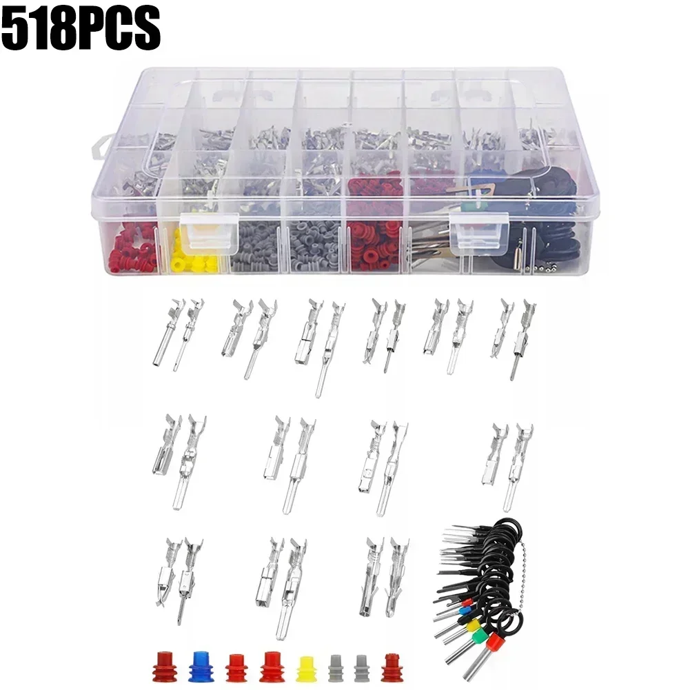 518Pcs/set Automotive Electrical Connector Pins Kit Terminal Removal Tool Wire Seals For Motorcycles Trucks Boats