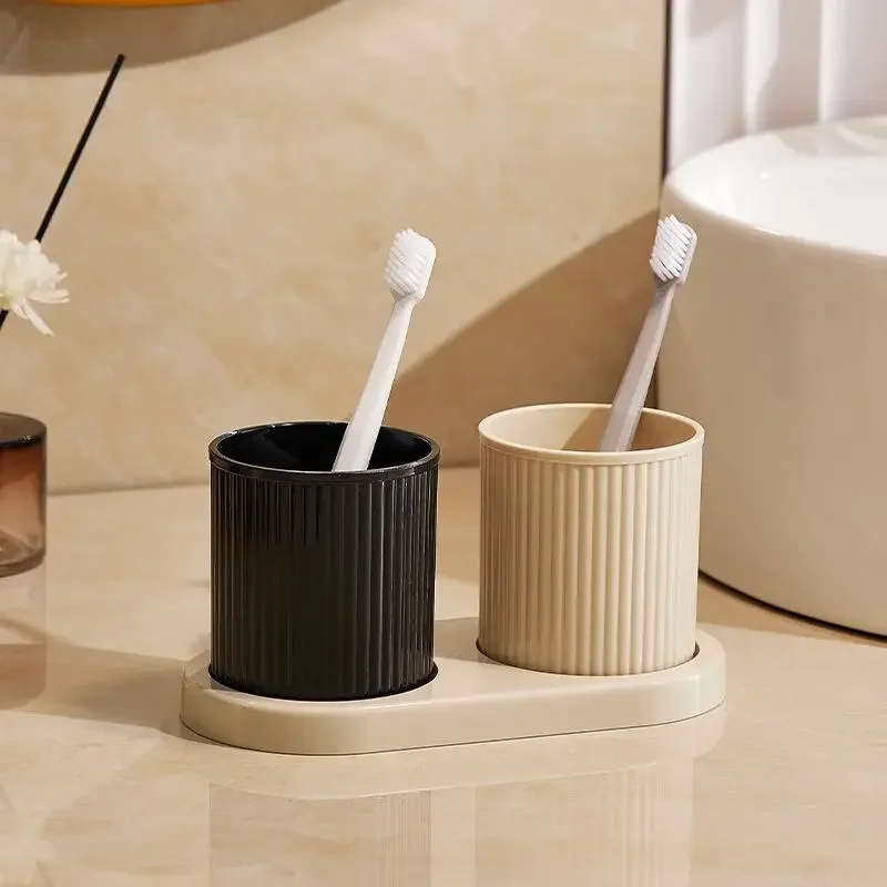 

Washing Cup Toothbrush Holder Portable Couple Washing Mouth Cups, Plastic Toothbrush Cup with Tray Base, Bathroom Accessories