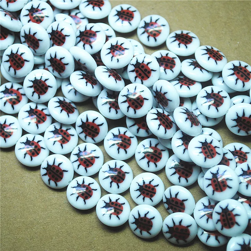 

26PCS New Glass Beads Coin Shape Two Face Printings Bugs Size 12MM DIY Jewelry Accessories For Women Bracelets Makings