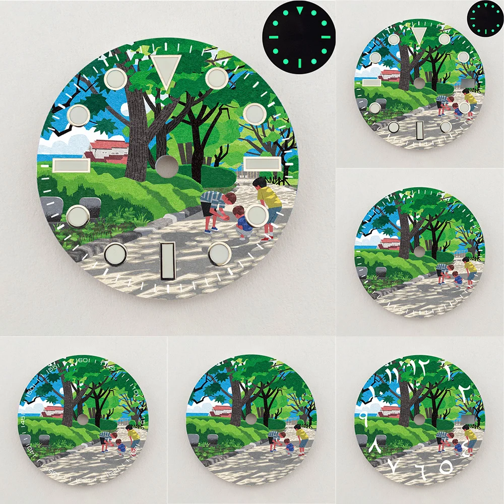 28.5mm NH35 Dial Summer Country Park Landscape Dial Luminous Dial Colorful NH36 Dial Watch Accessories Fits NH35/NH36 Movement