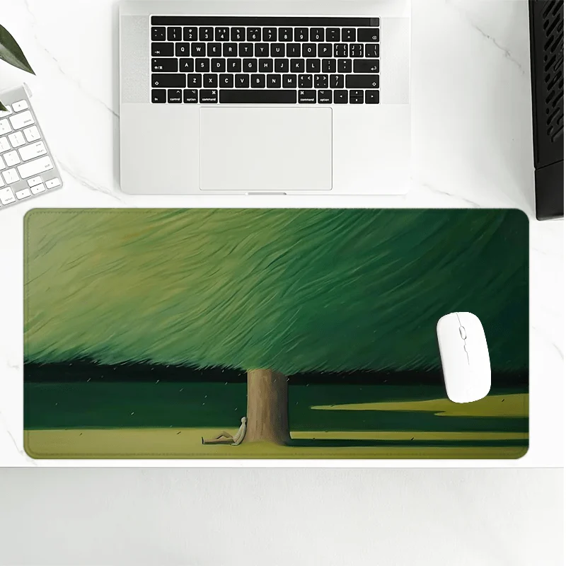 Tree and Person Under Canopy Large Gaming Mouse Pad Durable Rubber Base Comfortable Desk Mat