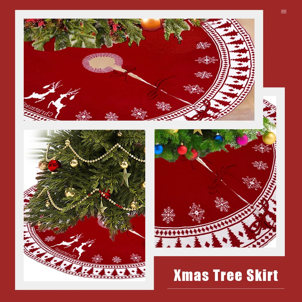 

Christmas Tree Skirt Decorative Xmas Apron Round Photo Prop Polyester Accessory