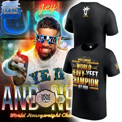 여름 베스트셀러 남성 및 여성 3D 프린트 2025 Jey Uso YEET World Heavyweight Champion 티셔츠 라운드 넥 탑