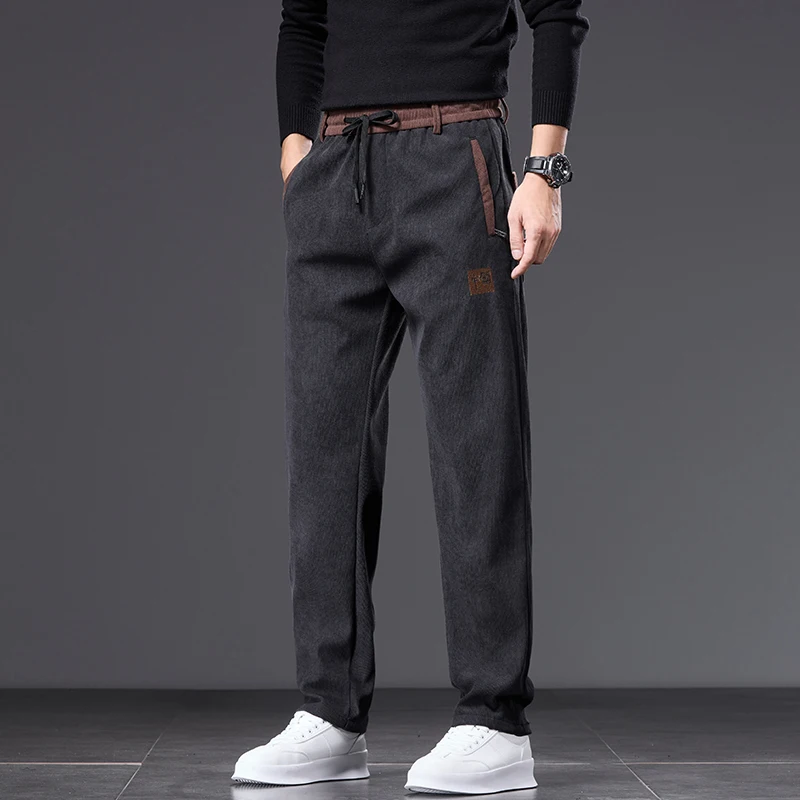

Elastic Waist Autumn and Winter Warm Men's Casual Pants Daily Basic Breathable Straight Pants Plus Size M-5XL