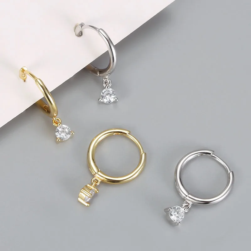 2PCS Stainless Steel Cubic Zirconia Small Hoop Earrings For Women Water Drop Pendant Cartilage Earring Wedding Piercing Jewelry