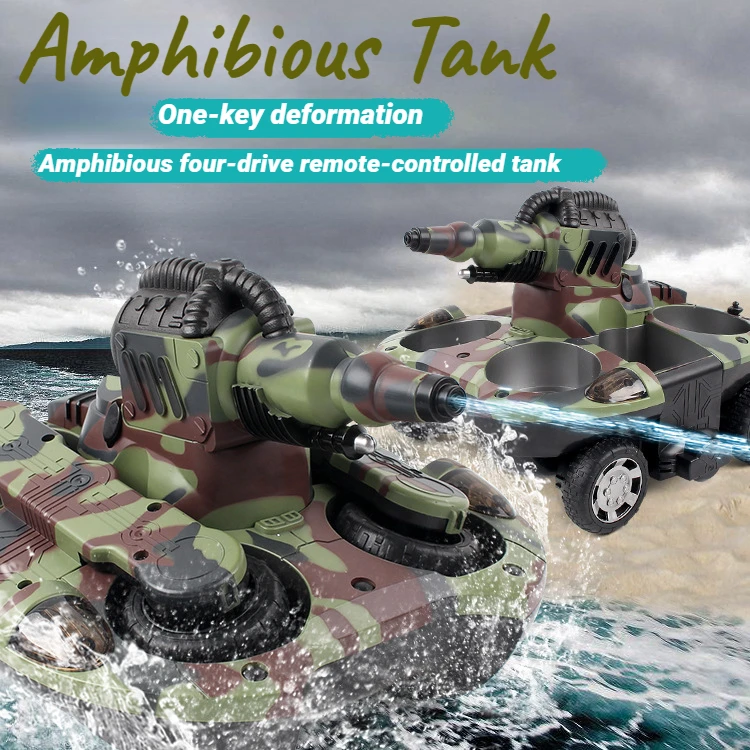 24883A Remote control tank amphibious vehicle deformable launch RC 4WD children\'s toy Water toy Morph tank