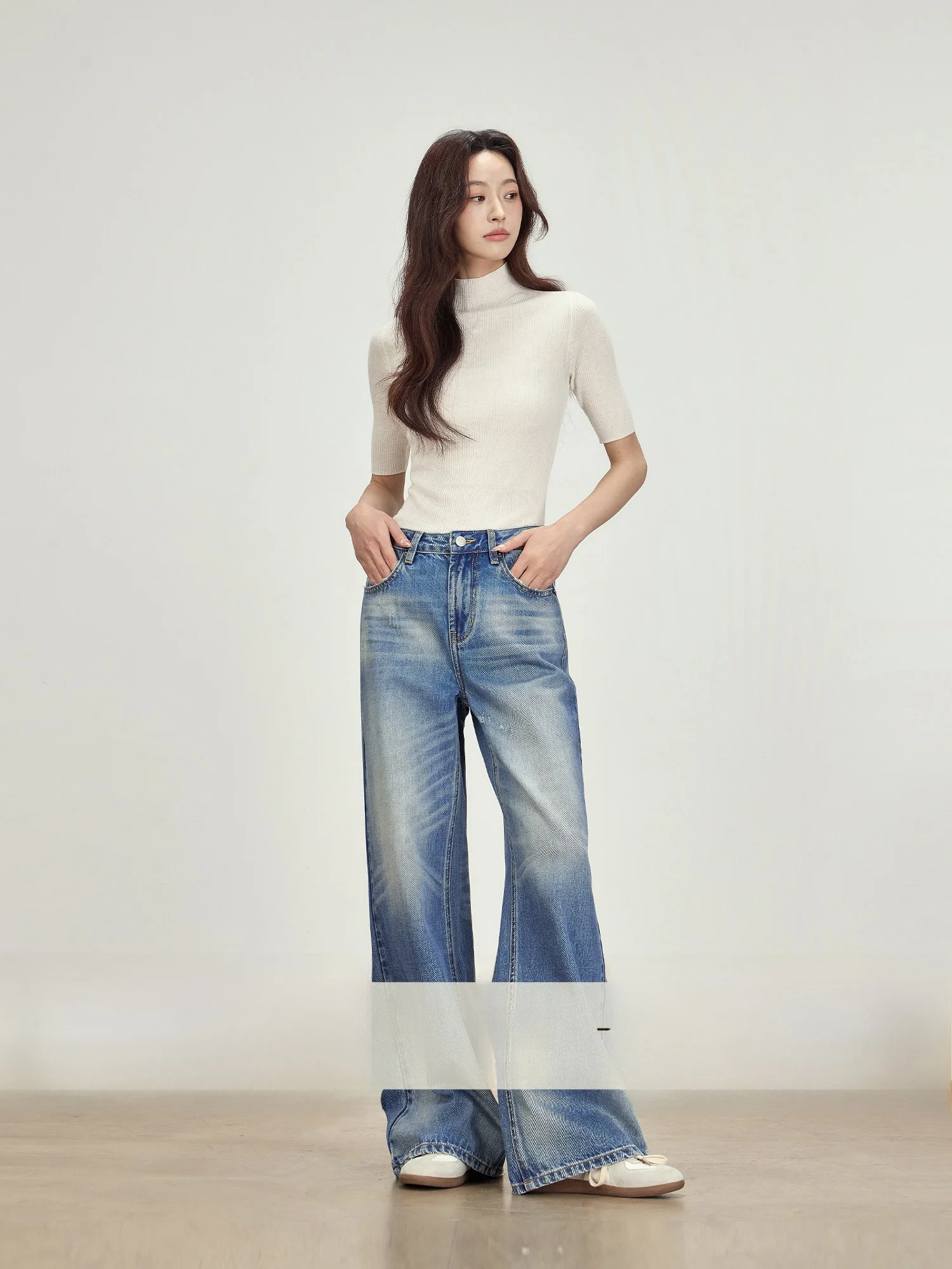 

Джинсы Rise of the Small Blue с широкими штанинами в американском ретро-стиле, женские, весенне-осенние, синие, с эффектом похудения