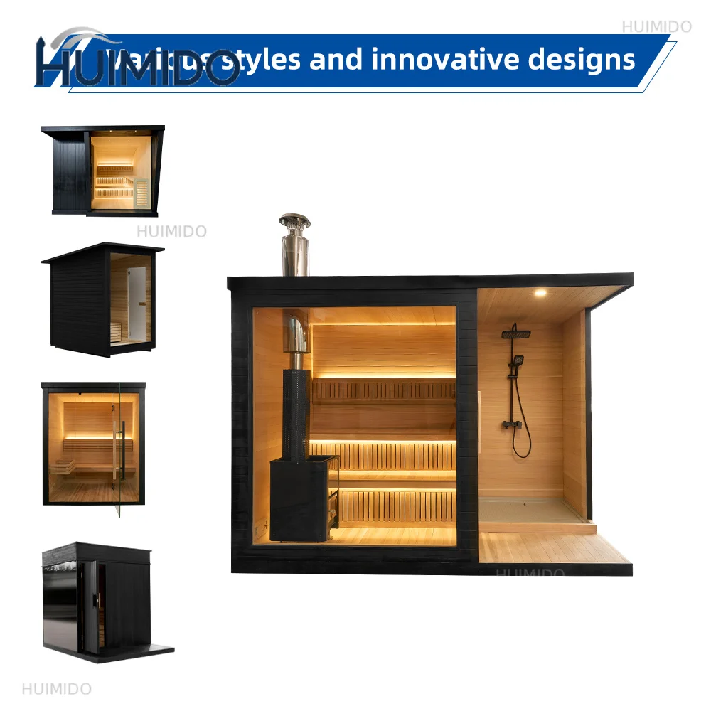Outdoor sauna with shower integrated health and leisure cabin, equipped with wooden heating equipment, can be pre-inst