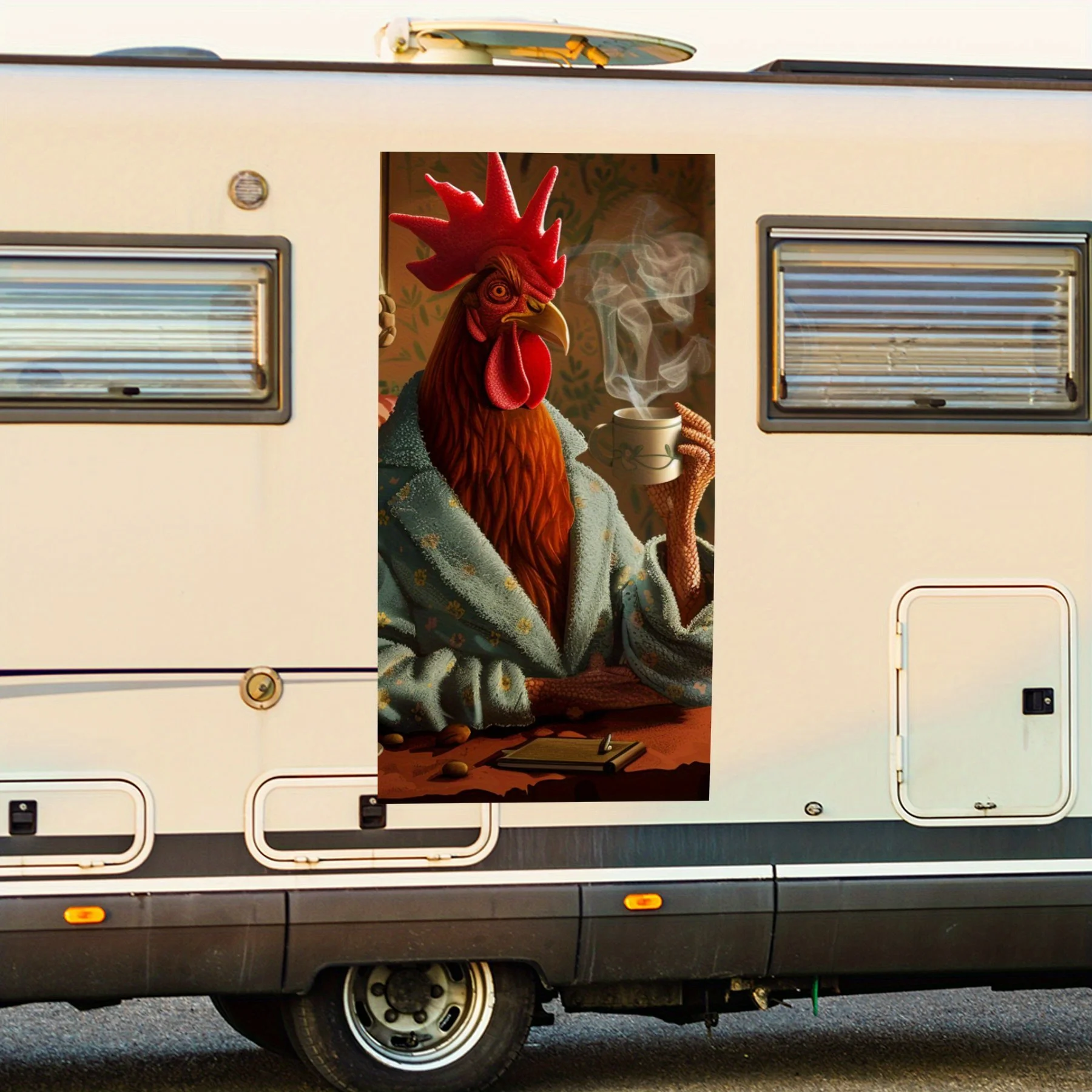 

Mr. Rooster Drinking Coffee Sticker Car Sticker,Vinyl decal on the side of the motor home, waterproof self-adhesive vinyl sticke