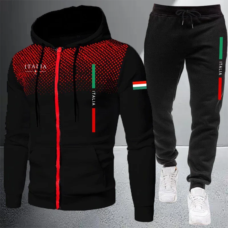 Men's Tracksuit Casual Zip Hooded Sweatshirt Coat Outdoors Sports Jogging Clothes AutumnWinter Single Mix and Match Jacket Pants view 3