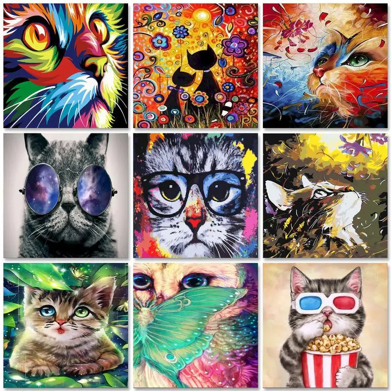 

GATYZTORY Paint By Numbers Kits On Canvas Animals DIY Frame 60x75cm Oil Painting By Numbers Cats Hand Painting Home Decor