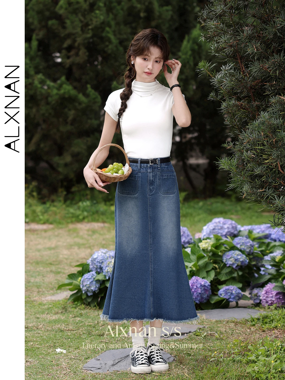 ALXNAN Mermaid Denim Spódnica dla kobiet 2024 Wiosna Lato Nowy Midi Slim Vintage Fashion Trumpet Jeans Spódnice Odzież Damska L33968