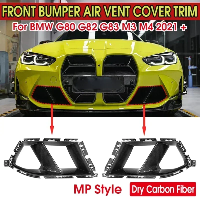 Dry Carbon Fiber Front Bumper Fog Light Cover MP Style Air Vent Cover Trim Outlet Intake Frame For BMW G80 G82 G83 M3 M4 2021 +