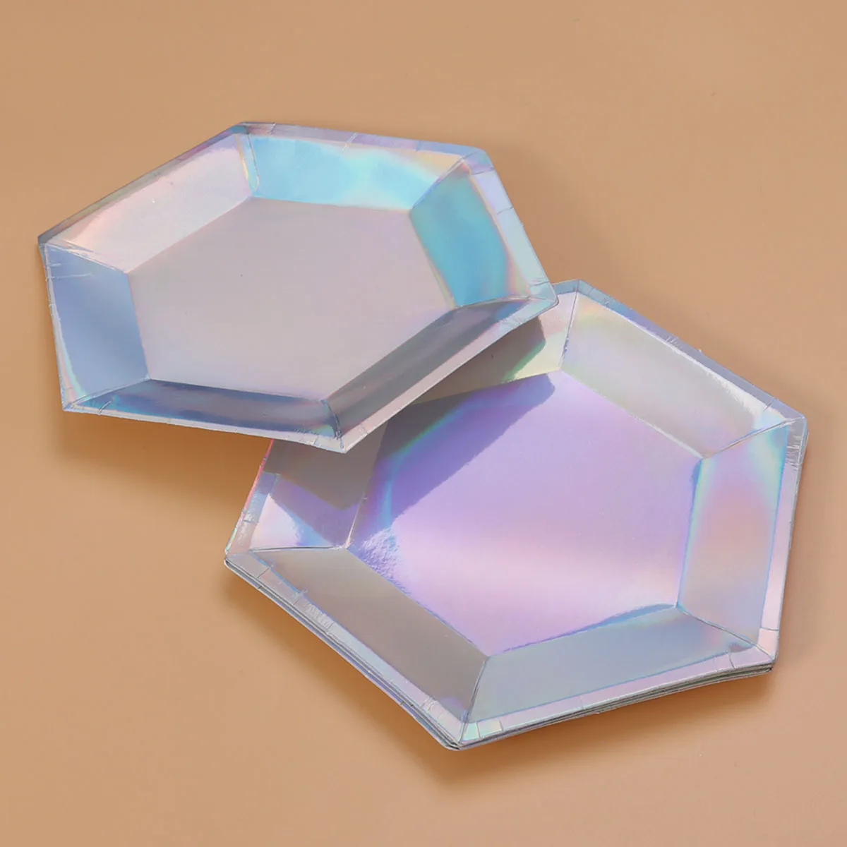 

8Pcs Chic Iridescent Paper Plates Disposable Tableware for Parties Family Gatherings Safe Usage 8 Inches Hexagon Shape