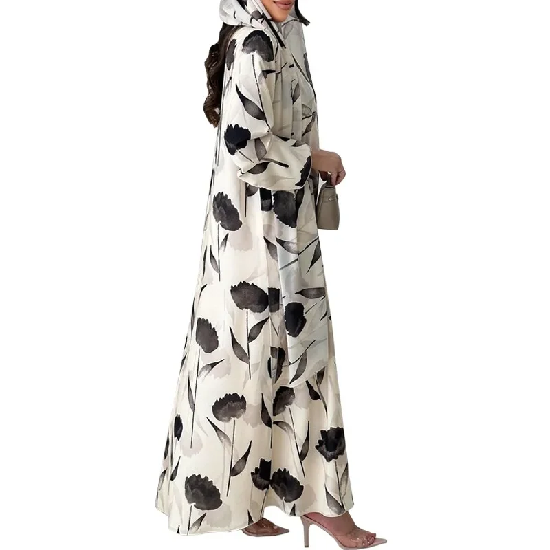 Veste de Robe musulmane Abaya, Cardigan ample pour femmes avec foulard, Cardigan ouvert imprimé à manches longues