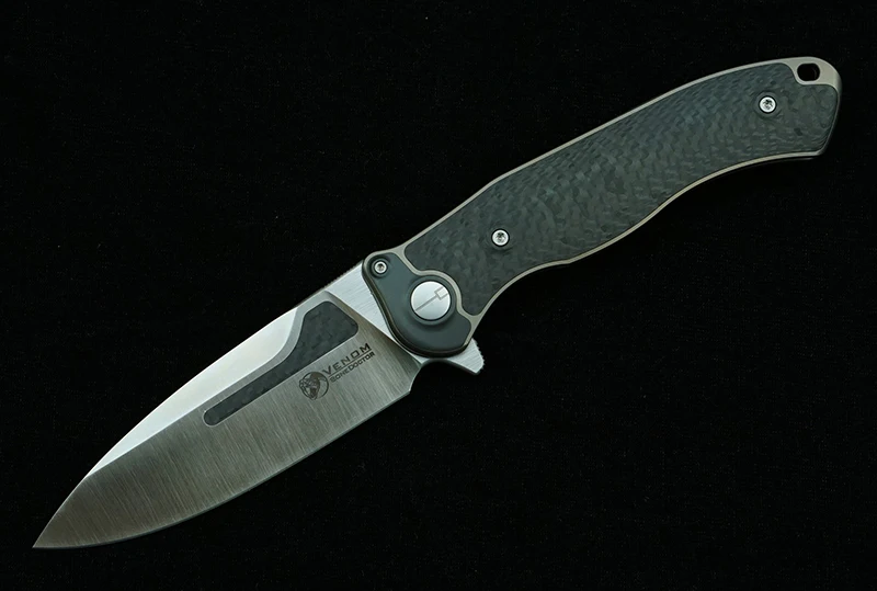 VENOM Bone Doctor Reale M390 Lama Titanio + Manico in fibra di carbonio Coltello pieghevole Caccia da campeggio esterna Cucina Sopravvivenza Strumento EDC