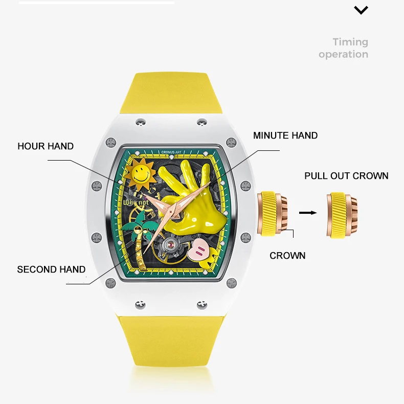 ساعة كرونوسارت أوتوماتيكية للرجال 50 ملم ساعة يد ميكانيكية تونيو علبة سيراميك مينا ميكرو سكولتور (SN1089)