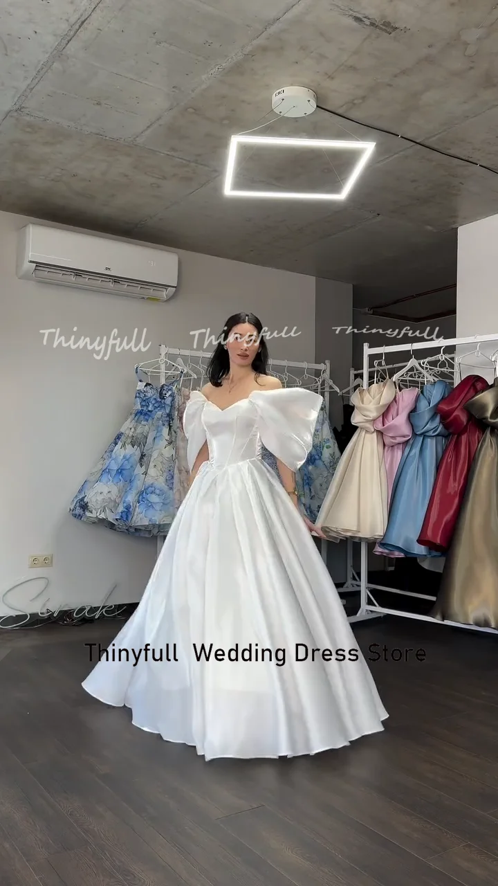 Thinyfull A-line Satin Elegant Wedding Dresses Off Shoulder Bridal Gowns Long Wedding Party Dress Robe De Soirée Customized