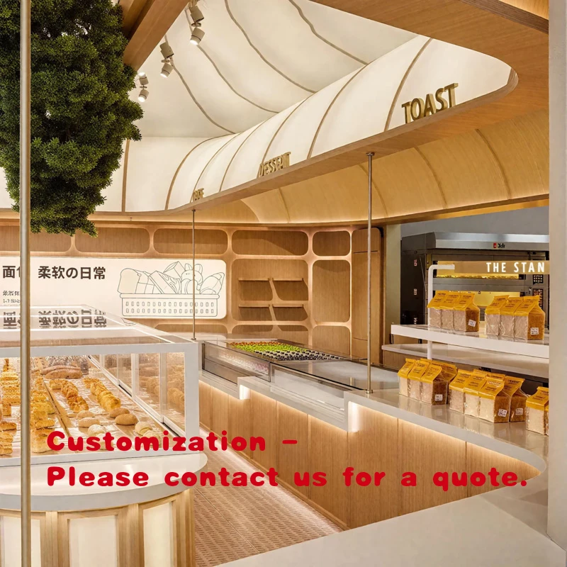 

custom.Bakery Shop Cake Bread Wood Heavy Duty LED Lit Brown Display Cabinet Barrister Shelves Customizable Promotional Showc