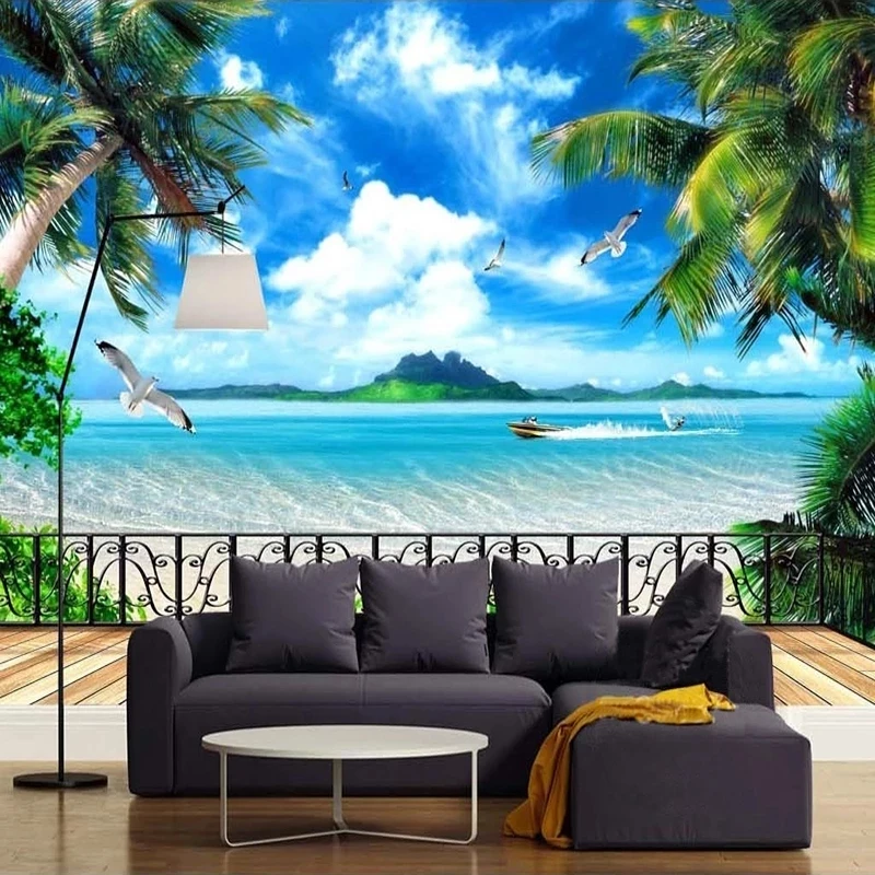 Custom 3D Photo Wallpaper Mural Beach Balcony Window Seaside Scenery Living room sofa TV background wall bedroom restaurant 8D