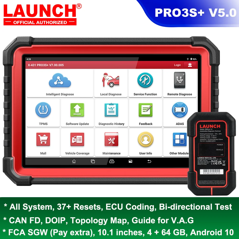 2024 New- LAUNCH X431 PRO3S+ V5.0 10.1'' All System car Diagnostic Tools ECU Coding CAN FD DOIP Topology Map Active Test OBD