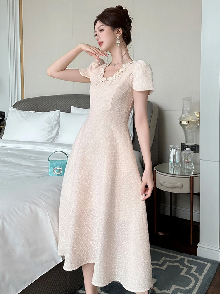 Luxury Elegant Ballชุดผู้หญิงที่ละเอียดอ่อนภาษาฝรั่งเศสคําประดับด้วยลูกปัดมุกพู่ผีเสื้อตกแต่งSwing Robe Party Vestido Mujer