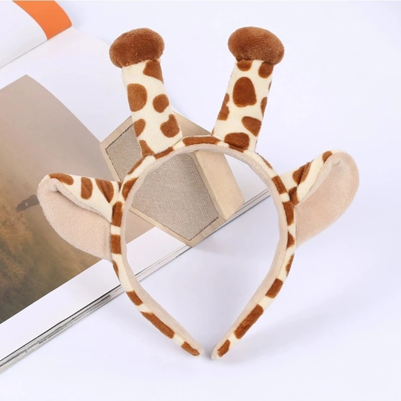 Plush Giraffe Ears and Horns Headband Female Funny Animal Cosplay Hair Hoop Halloween Festival Theme Party Headwear