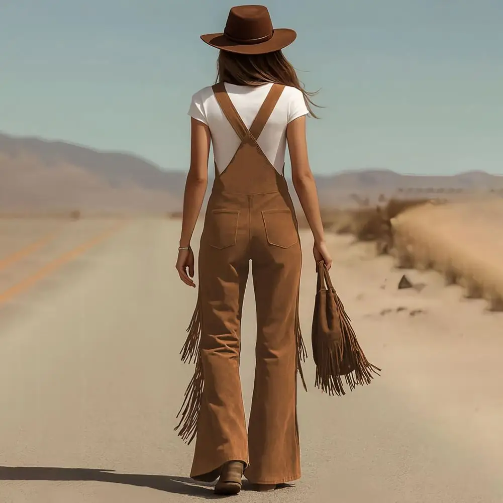 

Cowgirl Jumpsuit Wide Leg Cargo Pants Wide Leg Cargo Jumpsuit Straps Multiple Pockets Western Suede Rompers Wide Leg Pants