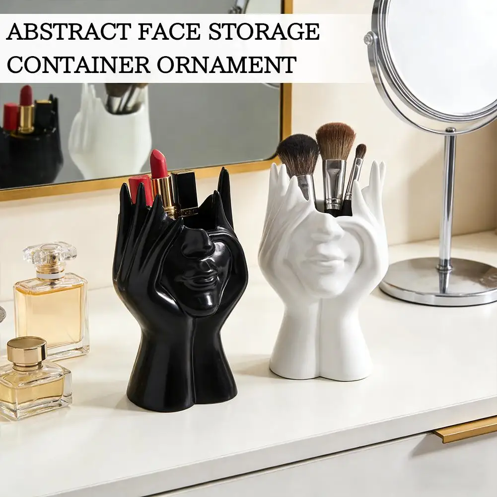 Creative Abstract Face Storage Container Ornament Portable Resin Makeup Brush Holder Pencil Holder Desktop Decor Ornament